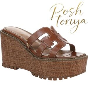 NEW Sam Edelman Laine Platform Wedge Sandals Brown Size 9.5 Coastal Resort Chic